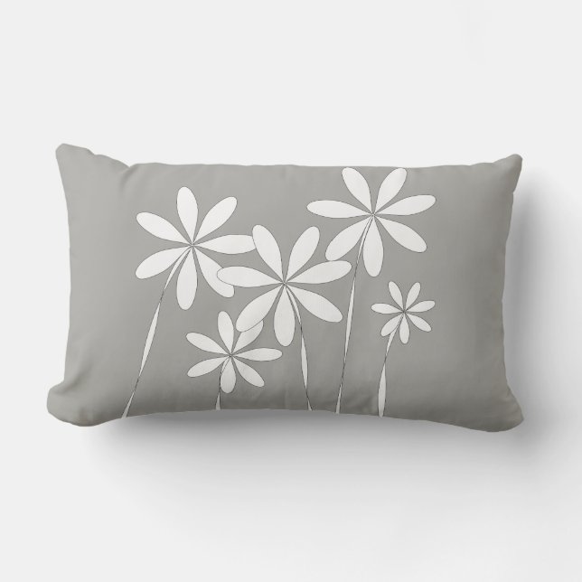 Flower Bliss on Grey Lumbar Pillow (Front)