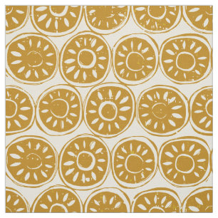 flower block gold ivory fabric
