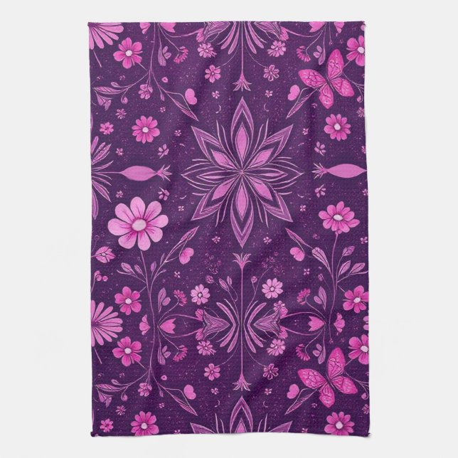 Flower Bloom Fairycore Pattern Kitchen Towel (Vertical)