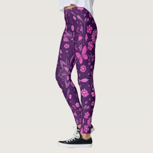 Flower Bloom Fairycore Pattern-Pink and Purple Leggings