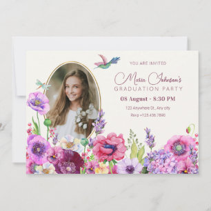 Flower bloom photo graduation invitation