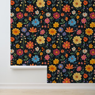 Flower Blossom Pattern Chalk Drawings Black Bckg Wallpaper