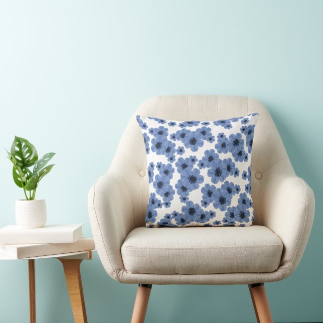 Flower Blue 16x16 Throw Pillow (Chair)