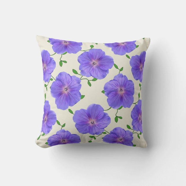 Flower Blue Geranium on any Colour Throw Pillow (Front)