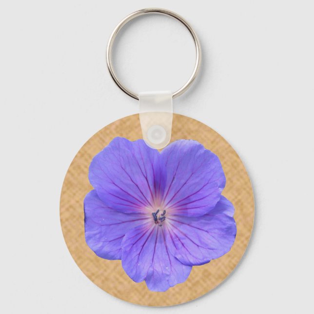 Flower Blue Geranium Photo Keychain (Front)