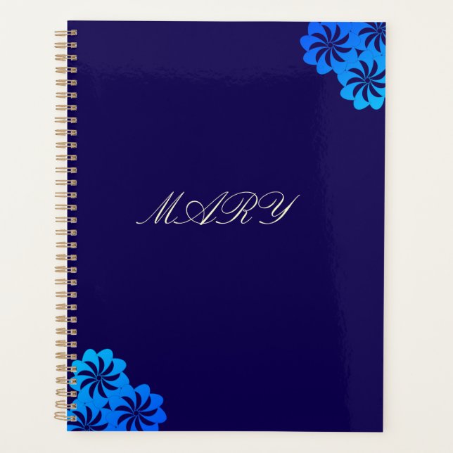 Flower Blue Personalized Planner (Front)