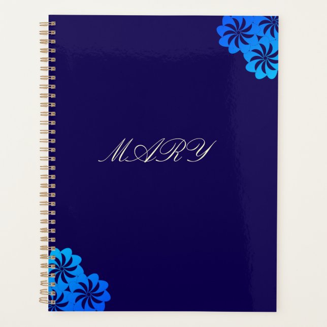 Flower Blue Personalized Planner (Front)