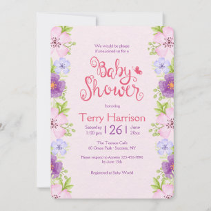 Flower Border Pink Baby Shower Invitation