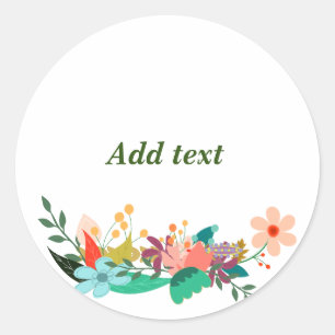Flower Border Template, Customizable, Classic Round Sticker
