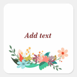 Flower Border Template, Customizable, Square Sticker