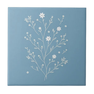 flower botanical blue tile
