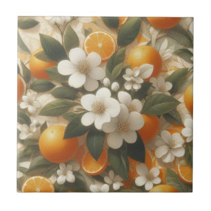 flower botanical oranges tile