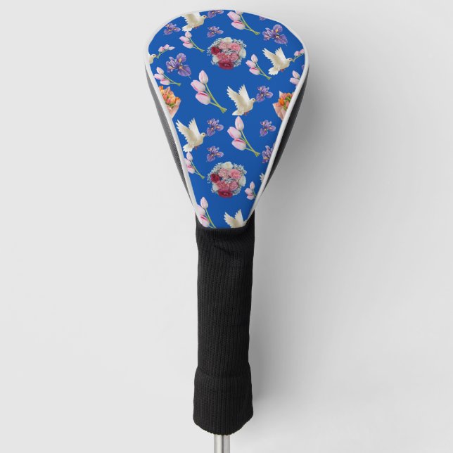 Flower bouquet and flying white dove golf head cover (Front)