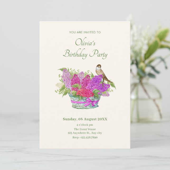 Flower bouquet birthday invitation (Standing Front)