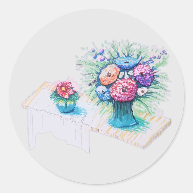 Flower bouquet colourful and vibrant classic round sticker (Front)