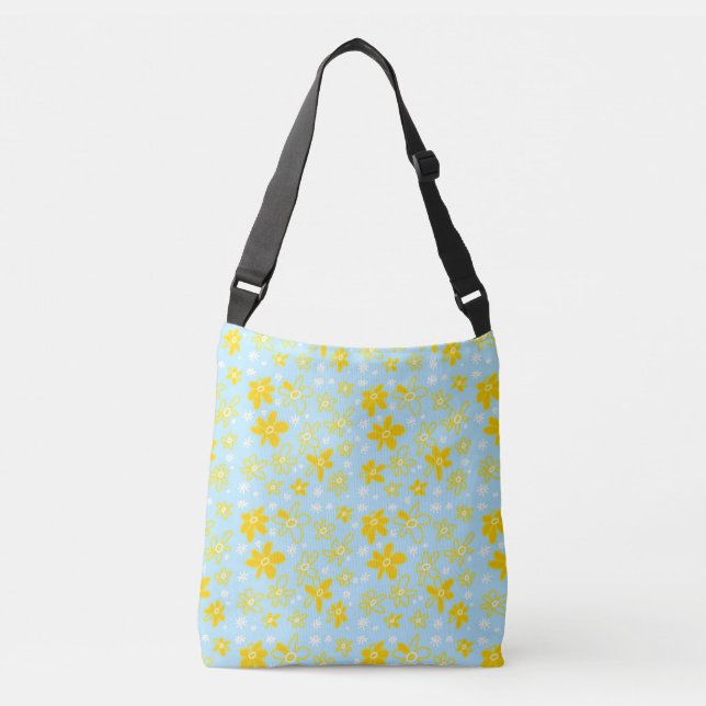 Flower Bouquet Daisy Meadow Sky Yellow White Crossbody Bag (Front)