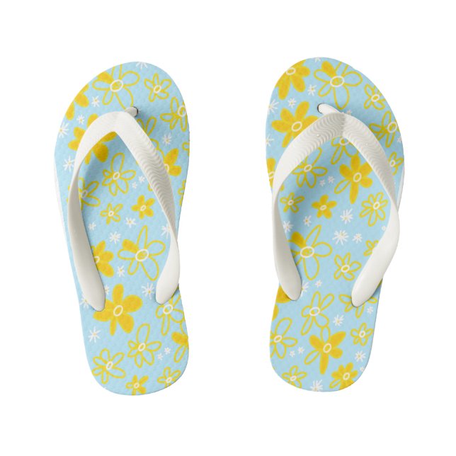 Flower Bouquet Daisy Meadow Sky Yellow White Kid's Flip Flops (Footbed)