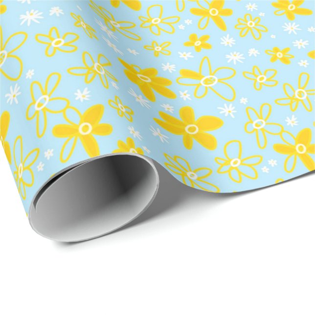 Flower Bouquet Daisy Meadow Sky Yellow White Wrapping Paper (Roll Corner)
