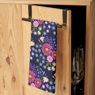 Flower Bouquet Dark Blue Kitchen Towel