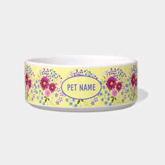 Flower Bouquet Dog or Cat Bowl Yellow