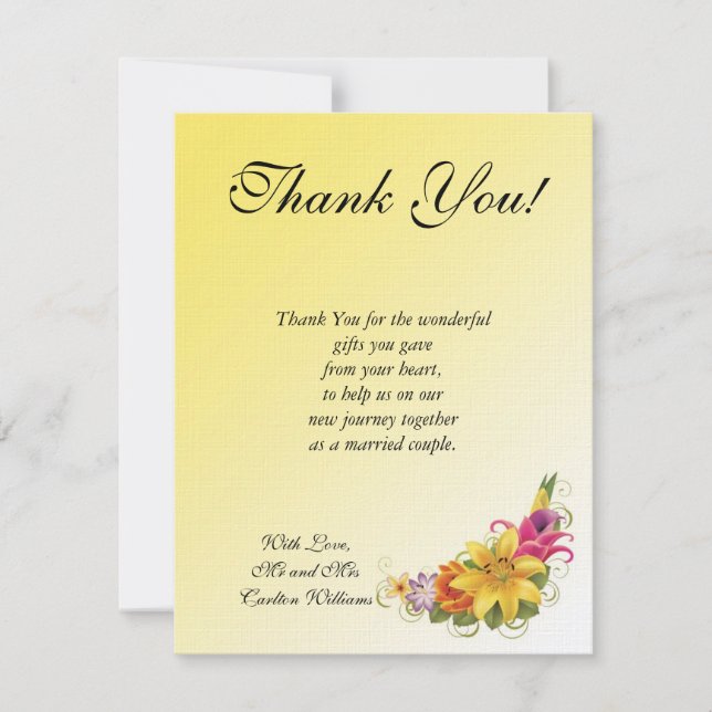 Flower Bouquet Flat Wedding Thank You Card (Front)