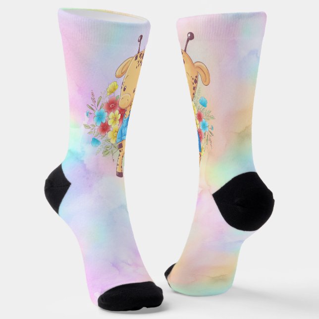 Flower Bouquet Giraffe Socks (Angled)