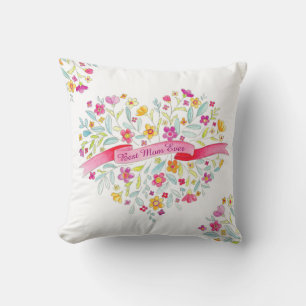 Flower bouquet heart art floral Best Mom pillow