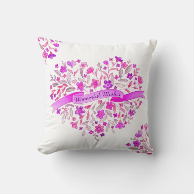 Flower bouquet heart art Wonderful Mother pillow (Front)