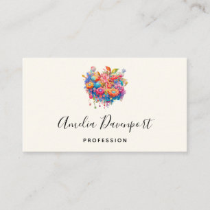 Flower Bouquet in Pink Orange & Blue Boho Business Card