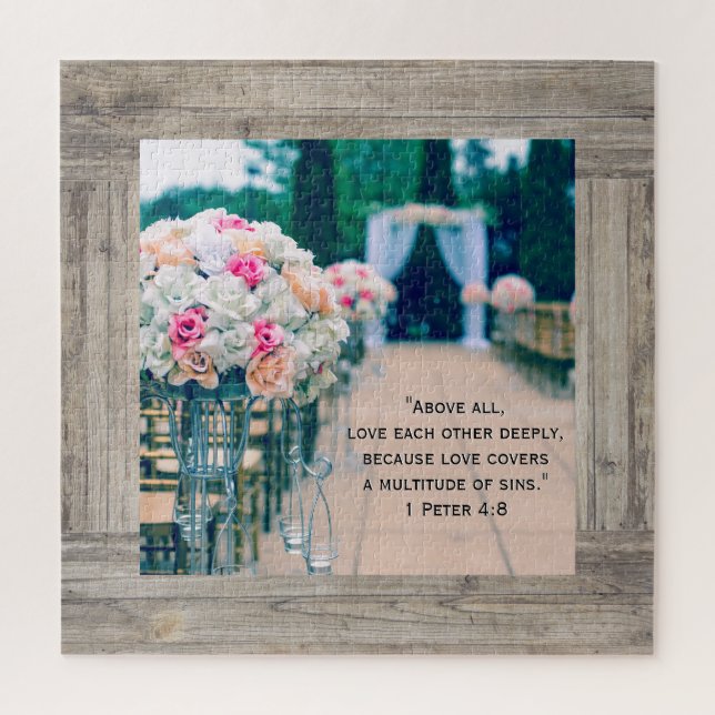 Flower Bouquet Love and Wedding Aisle Bible Verse Jigsaw Puzzle (Vertical)