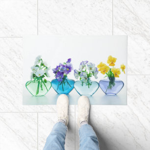 Flower Bouquet Modern Minimalist Pansies Violets Doormat