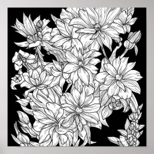Flower Bouquet Nature Floral Ink Colour Page Poste Poster