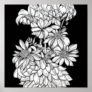Flower Bouquet Nature Floral Ink Colour Page Poste Poster