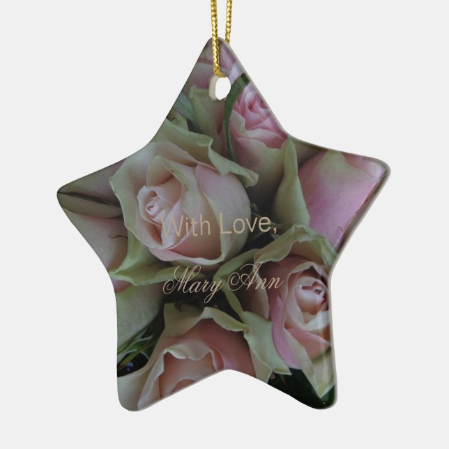 Flower Bouquet of Pink Green Roses Floral Ceramic Ornament (Left)