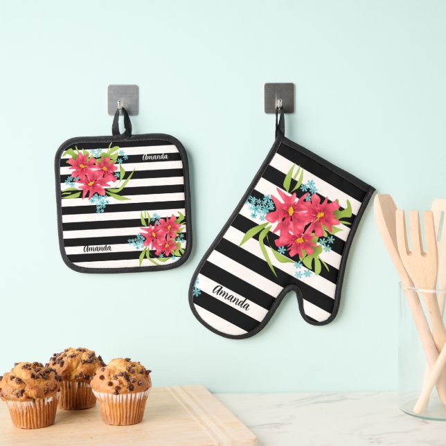 Flower bouquet oven mitt & pot holder set (Insitu(Hanging))