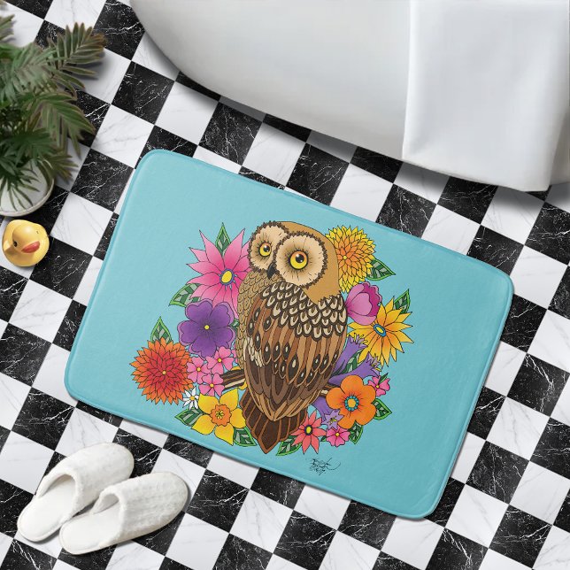 Flower Bouquet Owl Bath Mat (Creator Uploaded)