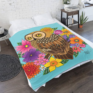 Flower Bouquet Owl Fleece Blanket