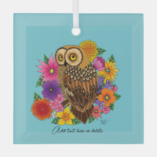 Flower Bouquet Owl Glass Ornament