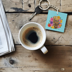 Flower Bouquet Owl Keychain