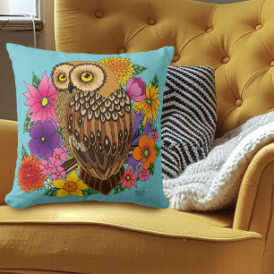 Flower Bouquet Owl Throw Pillow