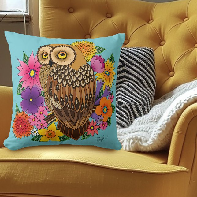 Flower Bouquet Owl Throw Pillow (Creator Uploaded)