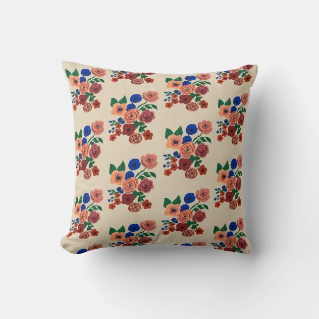 Flower Bouquet Painting Throw Pillow (Front)