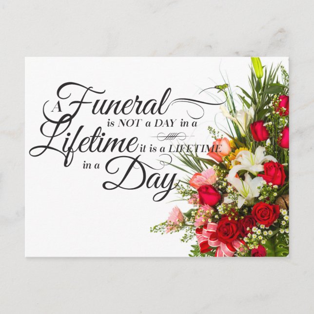 Flower bouquet script sympathy quote for funeral postcard (Front)