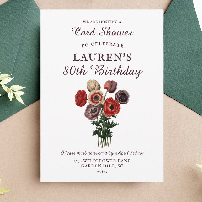 Flower Bouquet Shower by Mail 80th Birthday Invitation (Creator Uploaded)