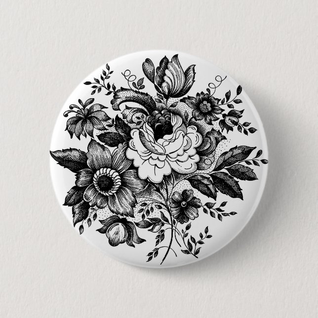Flower Bouquet Silhouette 2 Inch Round Button (Front)