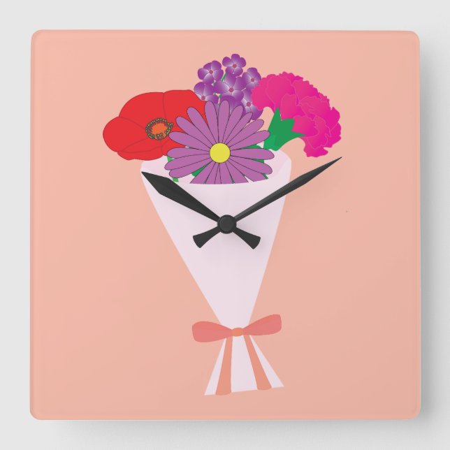 Flower Bouquet Square Wall Clock (Front)