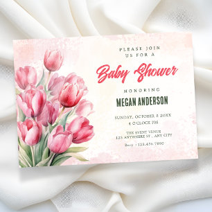 Flower bouquet tulips baby shower invitation