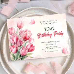 Flower bouquet tulips birthday invitation