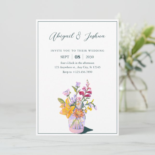 flower bouquet vase wedding  invitation (Standing Front)
