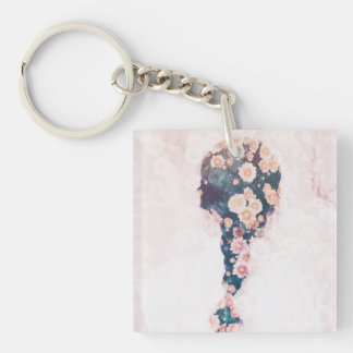 Flower Braid Pastel Pink White Square double-sided Keychain